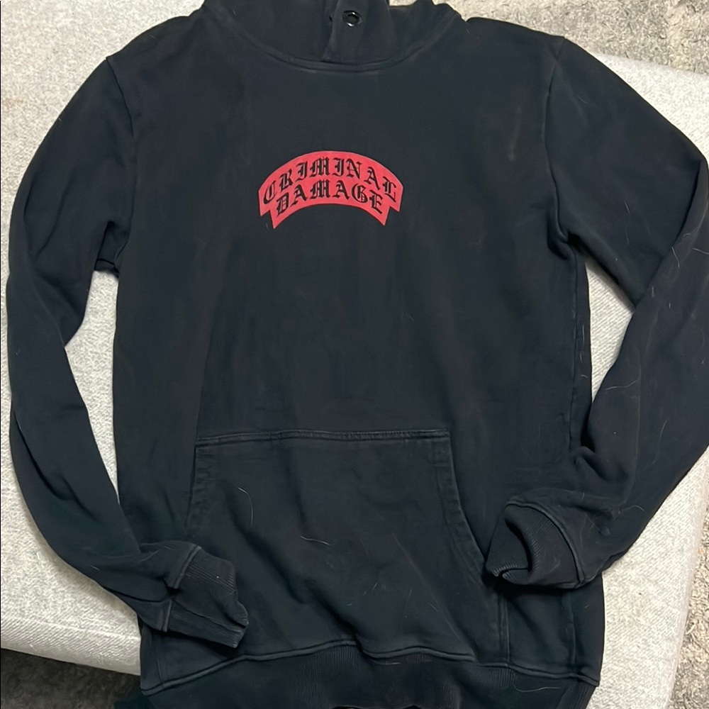 Criminal Damage Black Hoodie with Red Logo